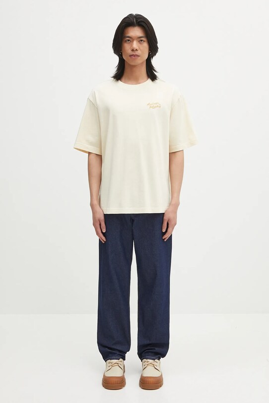 Maison Kitsuné tricou din bumbac Maison Kitsune Handwriting Embroidery OM00123KJ0119 bej