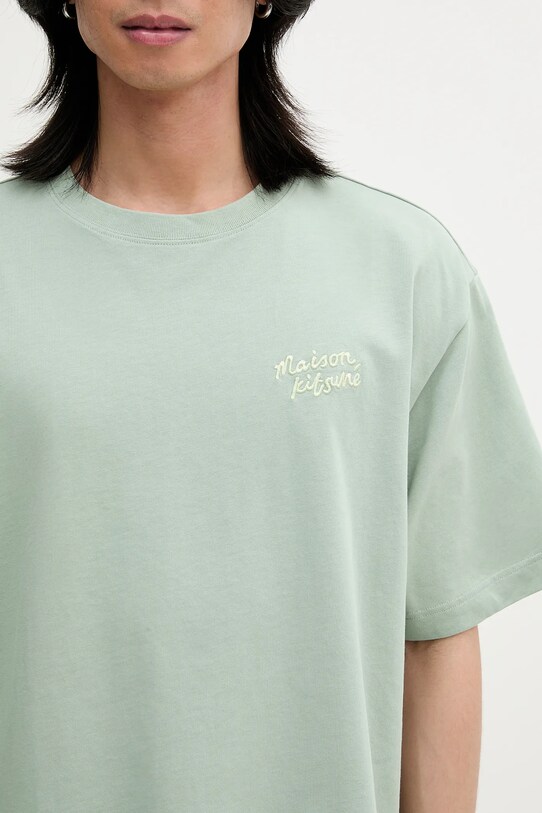 Pamučna majica Maison Kitsuné Maison Kitsune Handwriting Embroidery zelena OM00123KJ0119