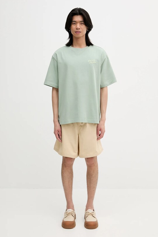Pamučna majica Maison Kitsuné Maison Kitsune Handwriting Embroidery OM00123KJ0119 zelena