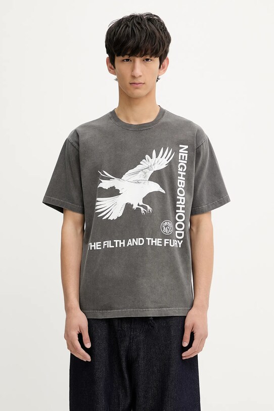 NEIGHBORHOOD t-shirt bawełniany NH . TEE SS-5 nadruk szary 251PCNH.ST05