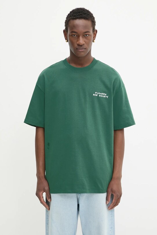 Памучна тениска Flowers for Society Flower Trunk Shirt свободна зелен FFSAPP132