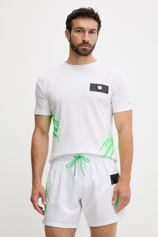 PLEIN SPORT t-shirt bawełniany nadruk biały PS25MTS02