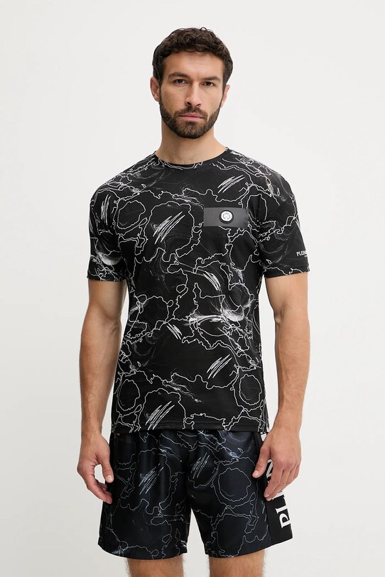PLEIN SPORT t-shirt bawełniany nadruk czarny PS25MTS06