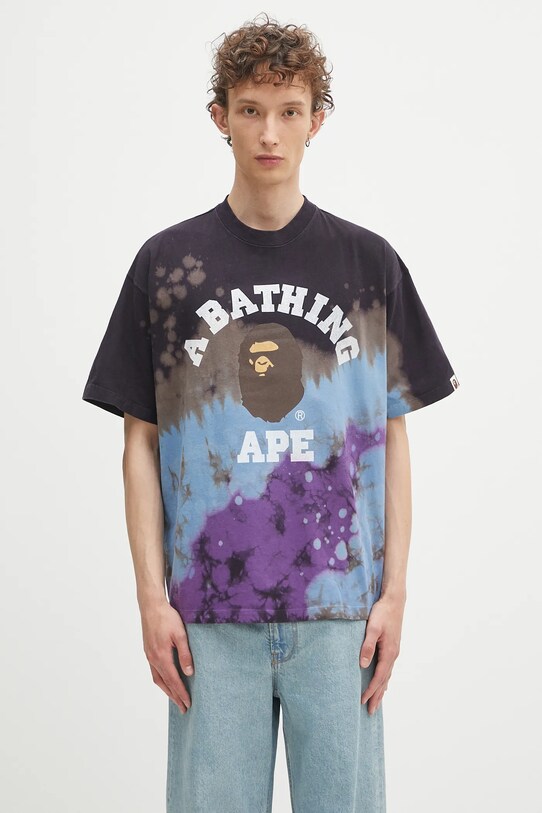 Памучна тениска A Bathing Ape Tie dye college свободна виолетов 1K80109003