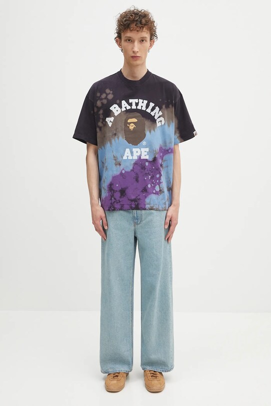 Памучна тениска A Bathing Ape Tie dye college 1K80109003 виолетов