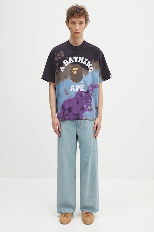 Хлопковая футболка A Bathing Ape Tie dye college 1K80109003 фиолетовой