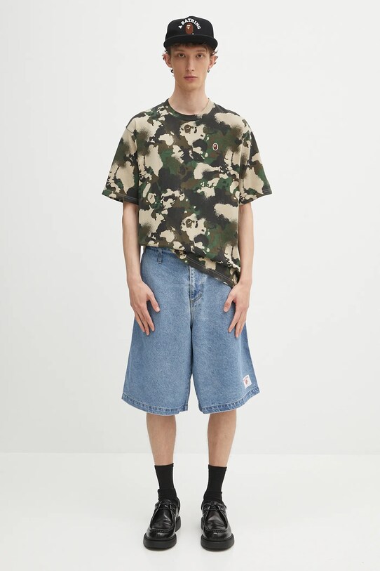 A Bathing Ape cotton t-shirt Map camo APE head one point 1L30109001 green