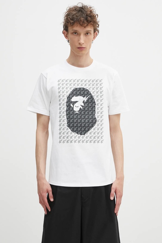 A Bathing Ape t-shirt bawełniany STA houndstooth APE head nadruk biały 1K80110035