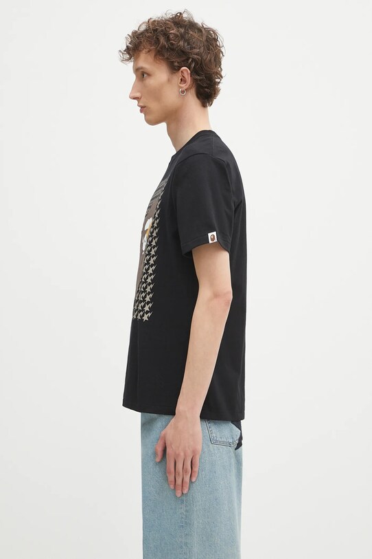 Памучна тениска A Bathing Ape STA houndstooth APE head 1K80110035 черен SS25