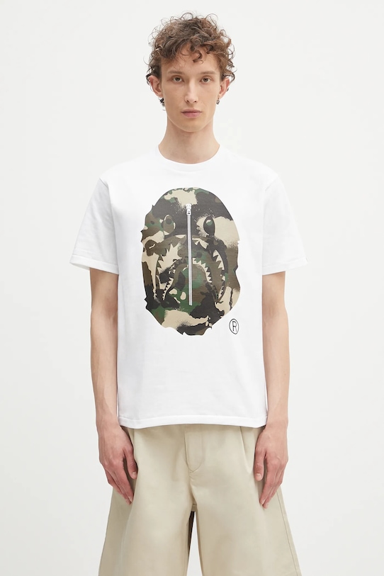 A Bathing Ape t-shirt bawełniany Map camo APE head shark nadruk biały 1L30110023