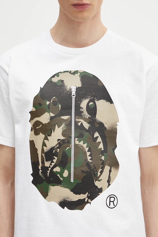 A Bathing Ape t-shirt bawełniany Map camo APE head shark biały 1L30110023