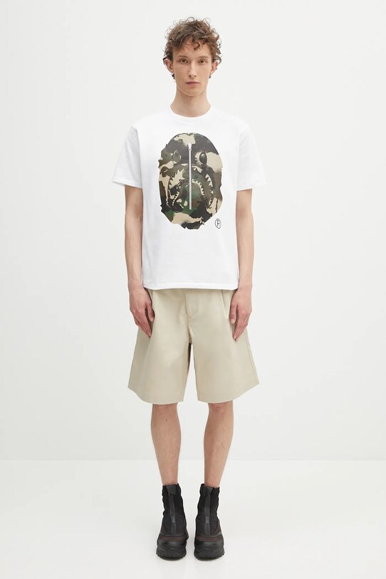 A Bathing Ape tricou din bumbac Map camo APE head shark 1L30110023 alb