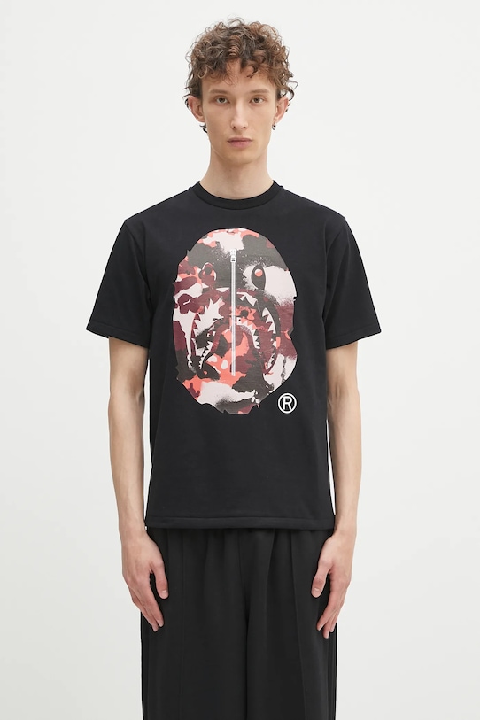 A Bathing Ape cotton t-shirt Map camo APE head shark relaxed black 1L30110023