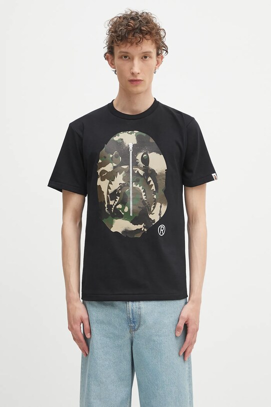 A Bathing Ape t-shirt bawełniany Map camo APE head shark nadruk czarny 1L30110023