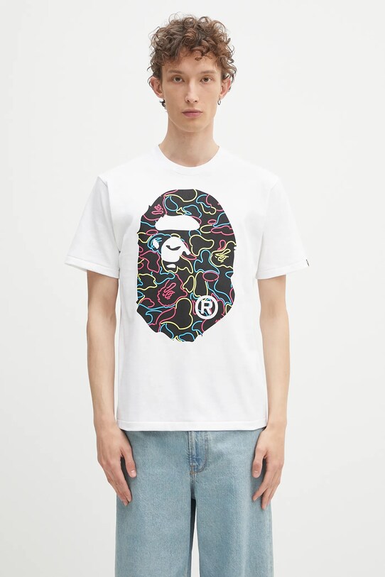 A Bathing Ape tricou din bumbac Neon camo big APE head print alb 1L30110039