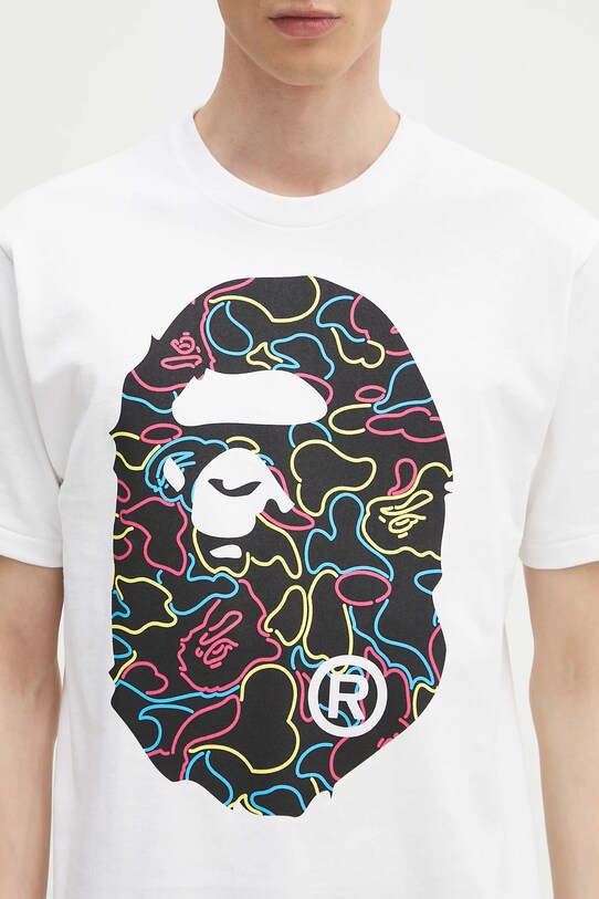 A Bathing Ape tricou din bumbac Neon camo big APE head alb 1L30110039