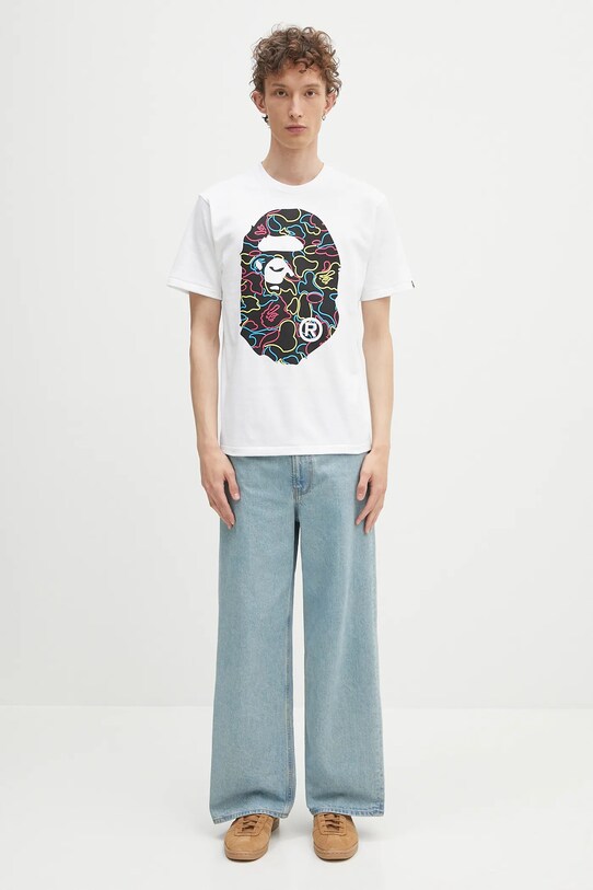 A Bathing Ape tricou din bumbac Neon camo big APE head 1L30110039 alb
