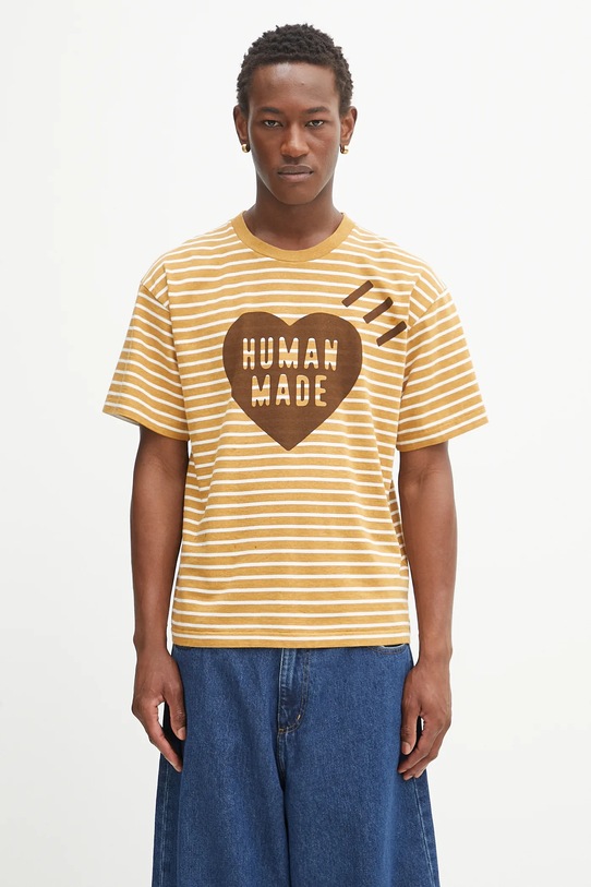 Βαμβακερό μπλουζάκι Human Made Knitted κανονικό μπεζ HM29CS031