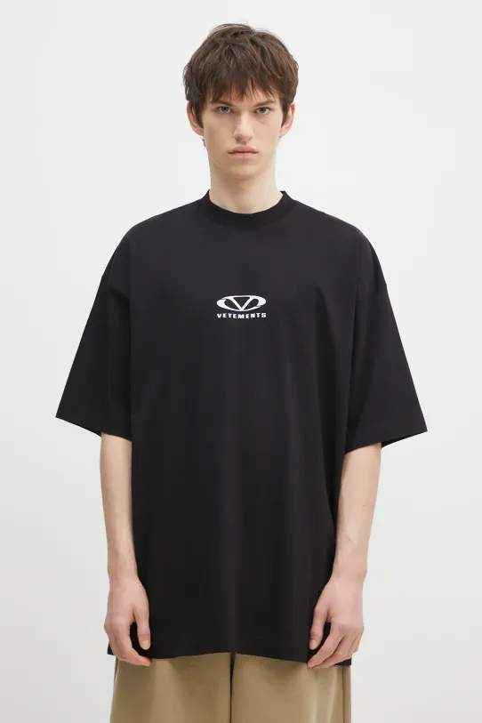 Βαμβακερό μπλουζάκι VETEMENTS Oval Logo Oversized χαλαρό μαύρο UA66TR605BW
