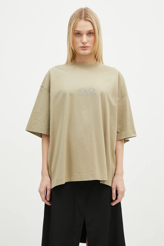 Бавовняна футболка VETEMENTS Oval Logo Cropped Boxy UA66TR600T бежевий SS25