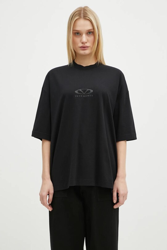 VETEMENTS cotton t-shirt Oval Logo Cropped Boxy UA66TR600BB black SS25
