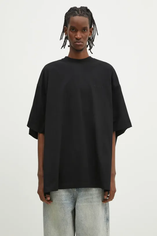 Бавовняна футболка VETEMENTS Merged Double Oversized гладкий чорний UA66TR635B
