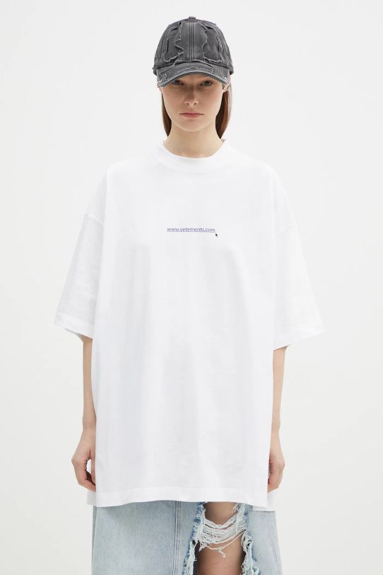 Bavlnené tričko VETEMENTS Website Oversized UA66TR735W biela SS25