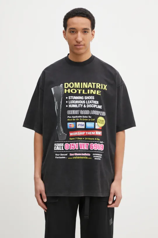 VETEMENTS t-shirt bawełniany Dominatrix Hotline Oversized nadruk czarny UA66TR740B