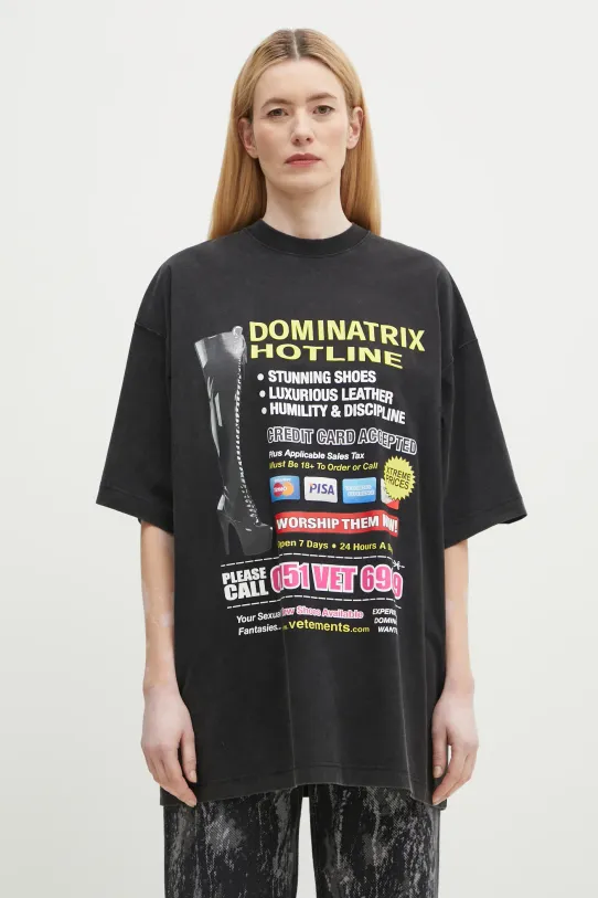 VETEMENTS t-shirt bawełniany Dominatrix Hotline Oversized UA66TR740B czarny SS25