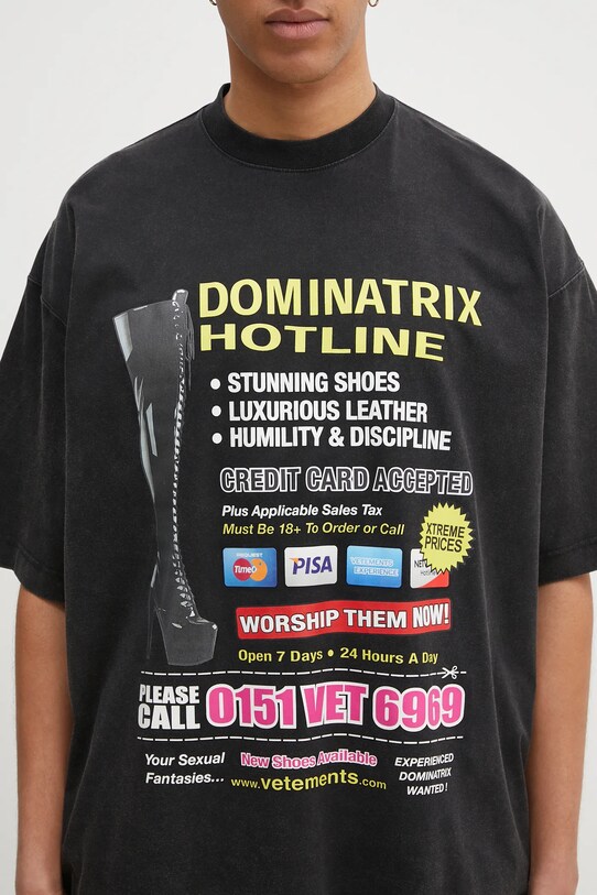 VETEMENTS cotton t-shirt Dominatrix Hotline Oversized UA66TR740B