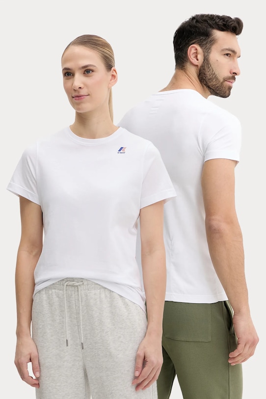 K-Way t-shirt bawełniany nadruk biały K007JE0