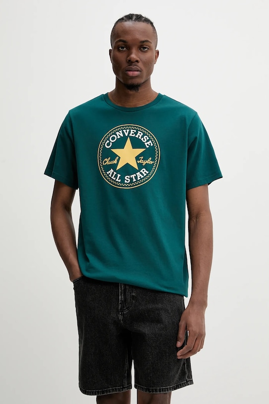 Bombažna kratka majica Converse 10025459.A31 zelena SS25