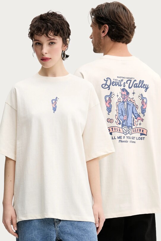 Kaotiko tricou din bumbac print bej AQ052.01S.G002