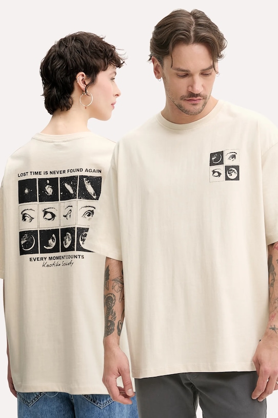 Kaotiko t-shirt bawełniany nadruk beżowy AQ066.01.G002