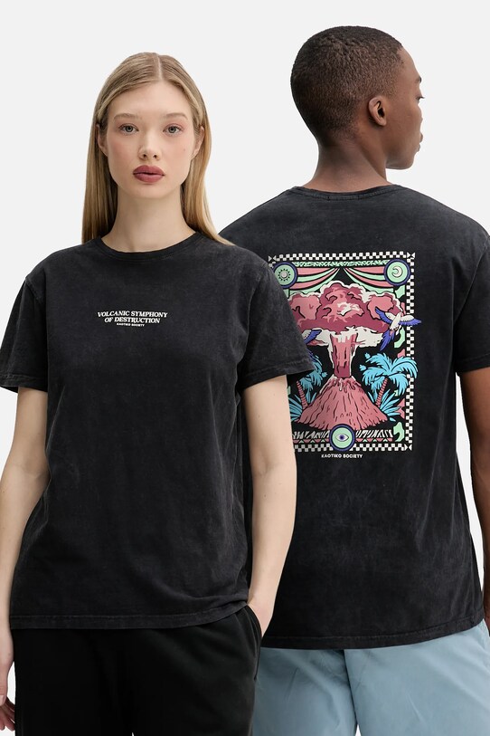 Kaotiko tricou din bumbac print negru AQ042.01.G002