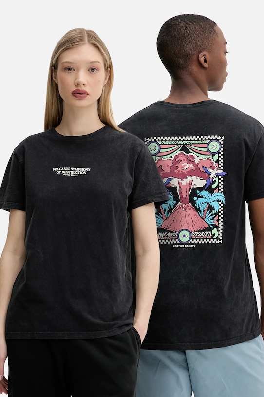 Bavlněné tričko Kaotiko kulatý černá AQ042.01.G002