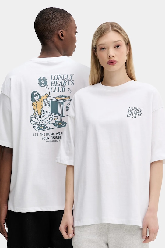 Bavlněné tričko Kaotiko kulatý bílá AQ070.01S.G002