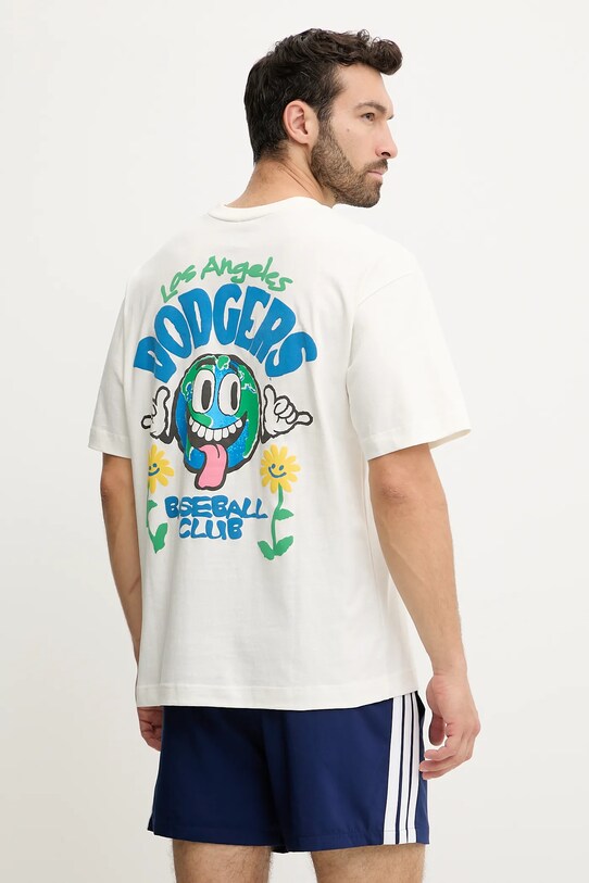 47 brand t-shirt bawełniany MLB Los Angeles Dodgers nadruk beżowy BB012TMIIIY657544SS