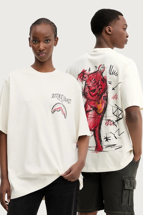 Sprayground tricou din bumbac print bej SP696