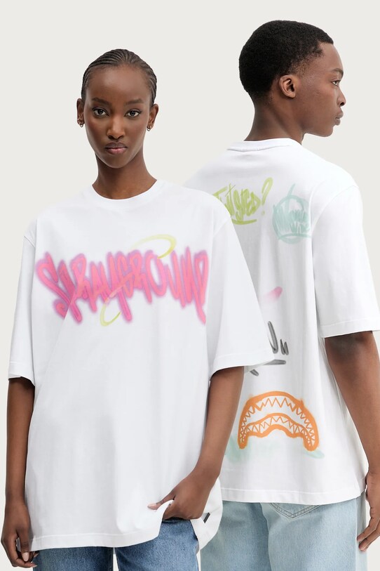 Bombažna kratka majica Sprayground Okrogel bela SP698