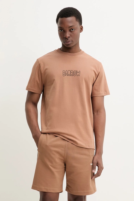 Хлопковая футболка Barrow S5BWUATH053 коричневый SS25