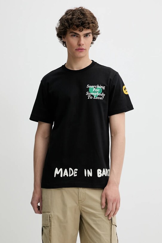 Bombažna kratka majica Barrow S5BWUATH060 črna SS25