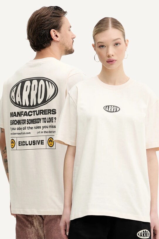 Barrow t-shirt bawełniany nadruk beżowy S5BWUATH066