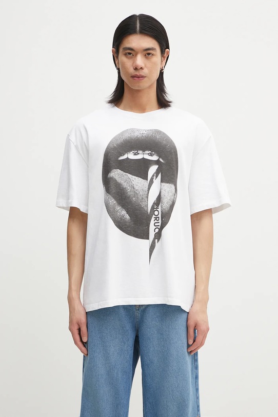 Fiorucci tricou din bumbac Mouth Print Boxy print alb U02SPTSH103CJ01WH05
