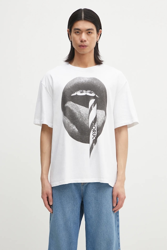 Fiorucci t-shirt bawełniany Mouth Print Boxy nadruk biały U02SPTSH103CJ01WH05