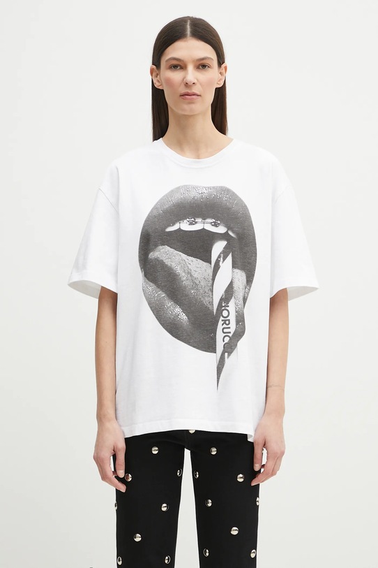 Fiorucci tricou din bumbac Mouth Print Boxy U02SPTSH103CJ01WH05 alb SS25