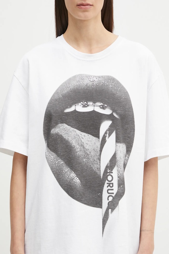 Fiorucci tricou din bumbac Mouth Print Boxy U02SPTSH103CJ01WH05
