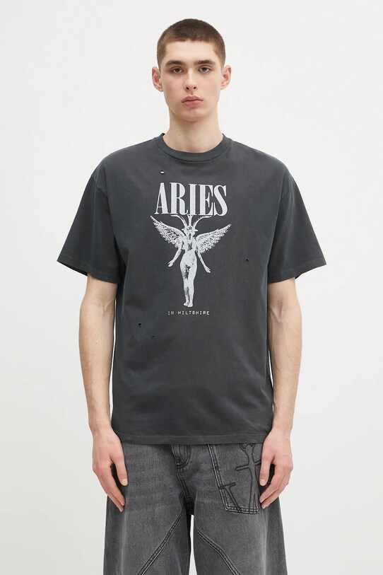 Βαμβακερό μπλουζάκι Aries Destroyed Nirvana SS Tee χαλαρό γκρί AR6001803