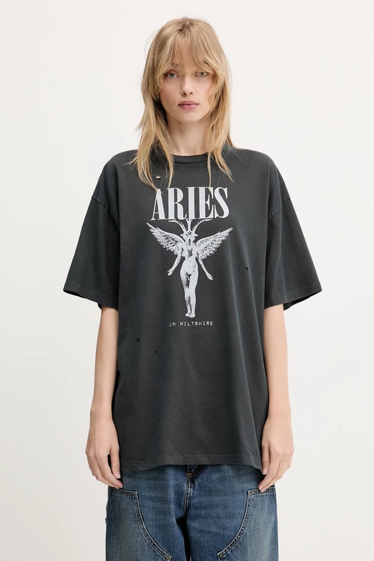 Βαμβακερό μπλουζάκι Aries Destroyed Nirvana SS Tee AR6001803 γκρί SS25