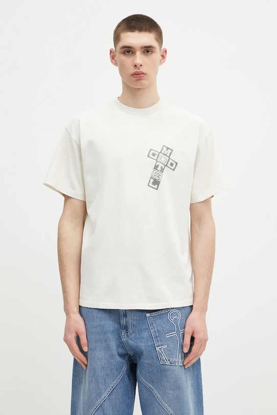 Βαμβακερό μπλουζάκι Aries Faded God Town SS Tee στάμπα μπεζ AR6003803